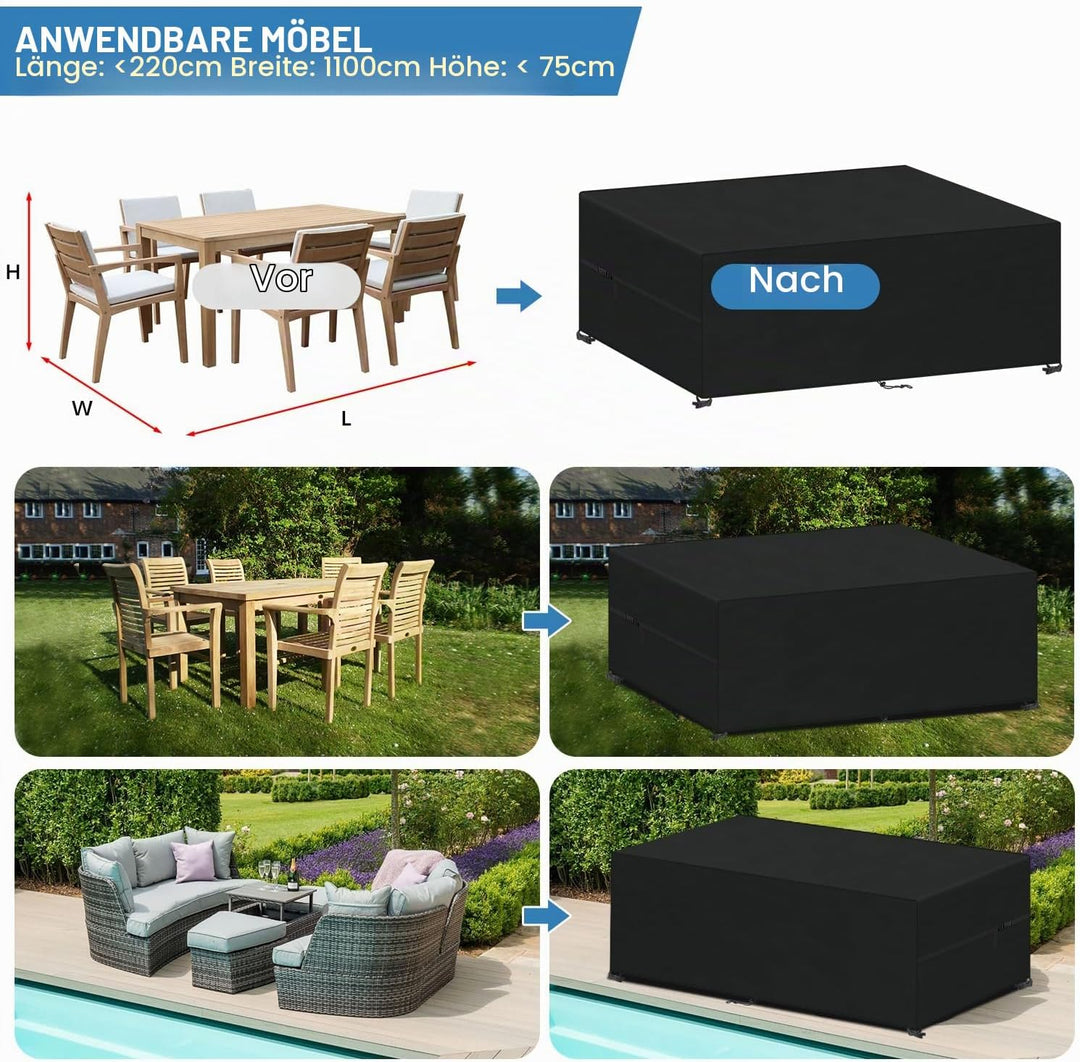 VANSHEIM Abdeckung für Gartenmöbel wasserdichte Schutzhülle Gartenmöbel | Abdeckplane für Gartentisc