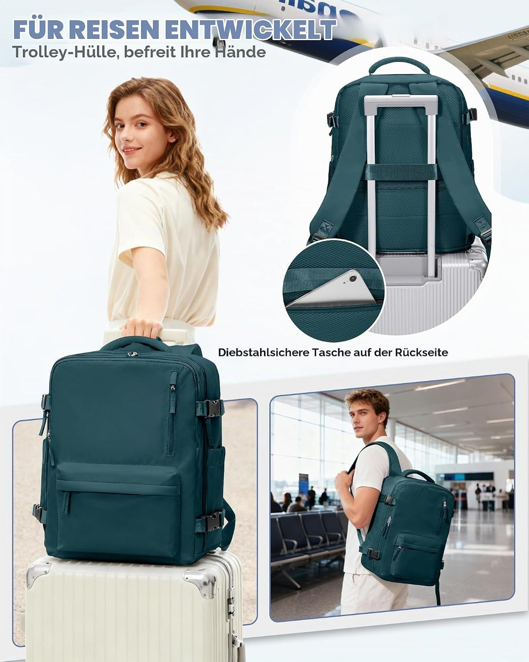 SZLX Vakuum Rucksack mit pumpe Ryanair Handgepäck 40x30x20 Damen Wizzair Handgepäck 40x30x20 Vakuum