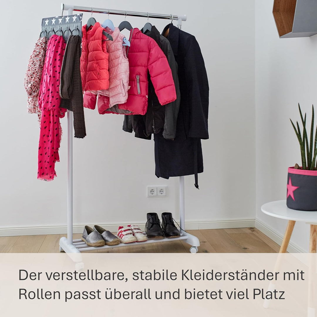 LOVE IT STORE IT Kleiderständer auf Rollen - Höhenverstellbarer Garderobenständer mit 1 Kleiderstang
