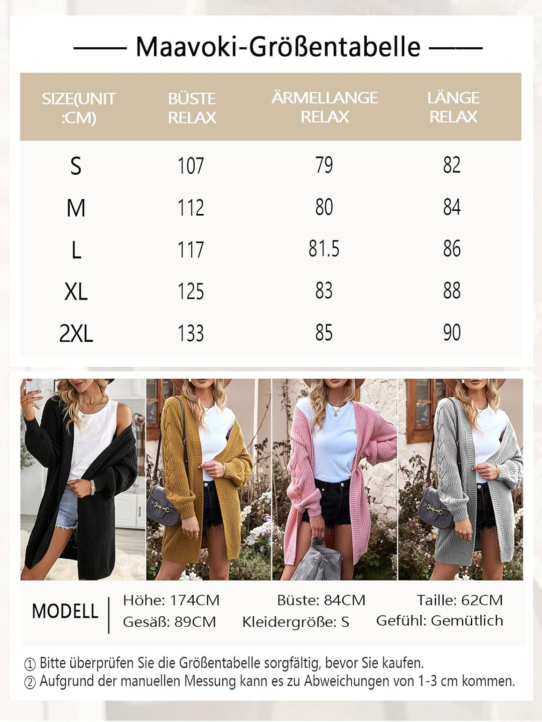 Maavoki Damen Lang Strickjacke Oversize Langarm Sweater Cardigan Casual Strickmantel Herbst Outerwea