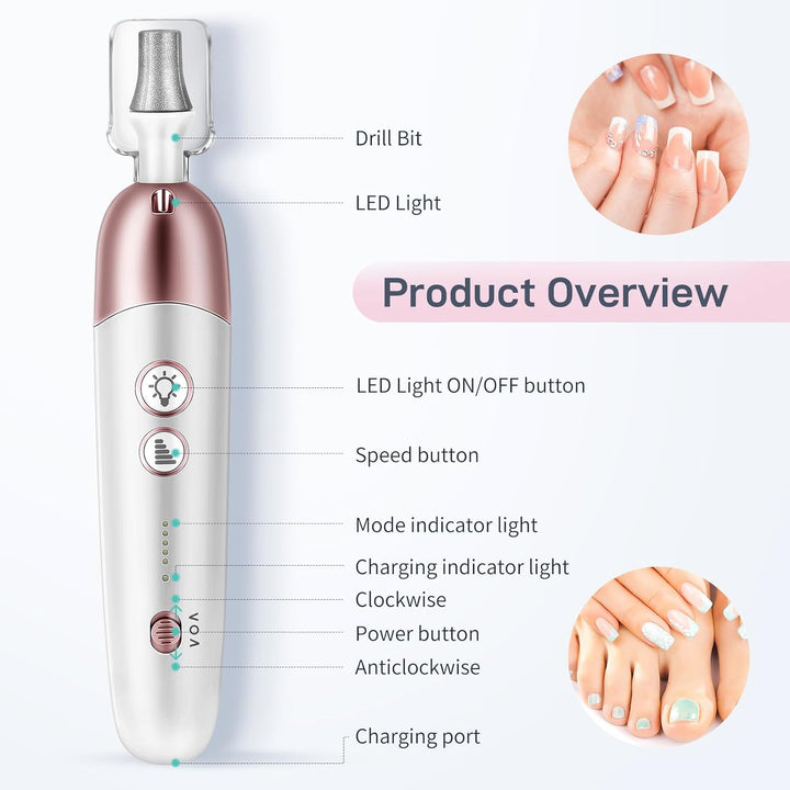 Maniküre Pediküre Set mit 9 Aufsätze,Tragbare Elektrische Nagelfeile 2000 mAh Wiederaufladbare Elekt