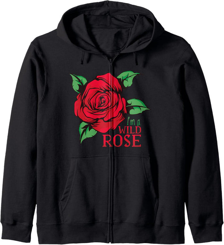 Blumen-Design mit einer roten Rose und I'm a Wild Rose. Kapuzenjacke