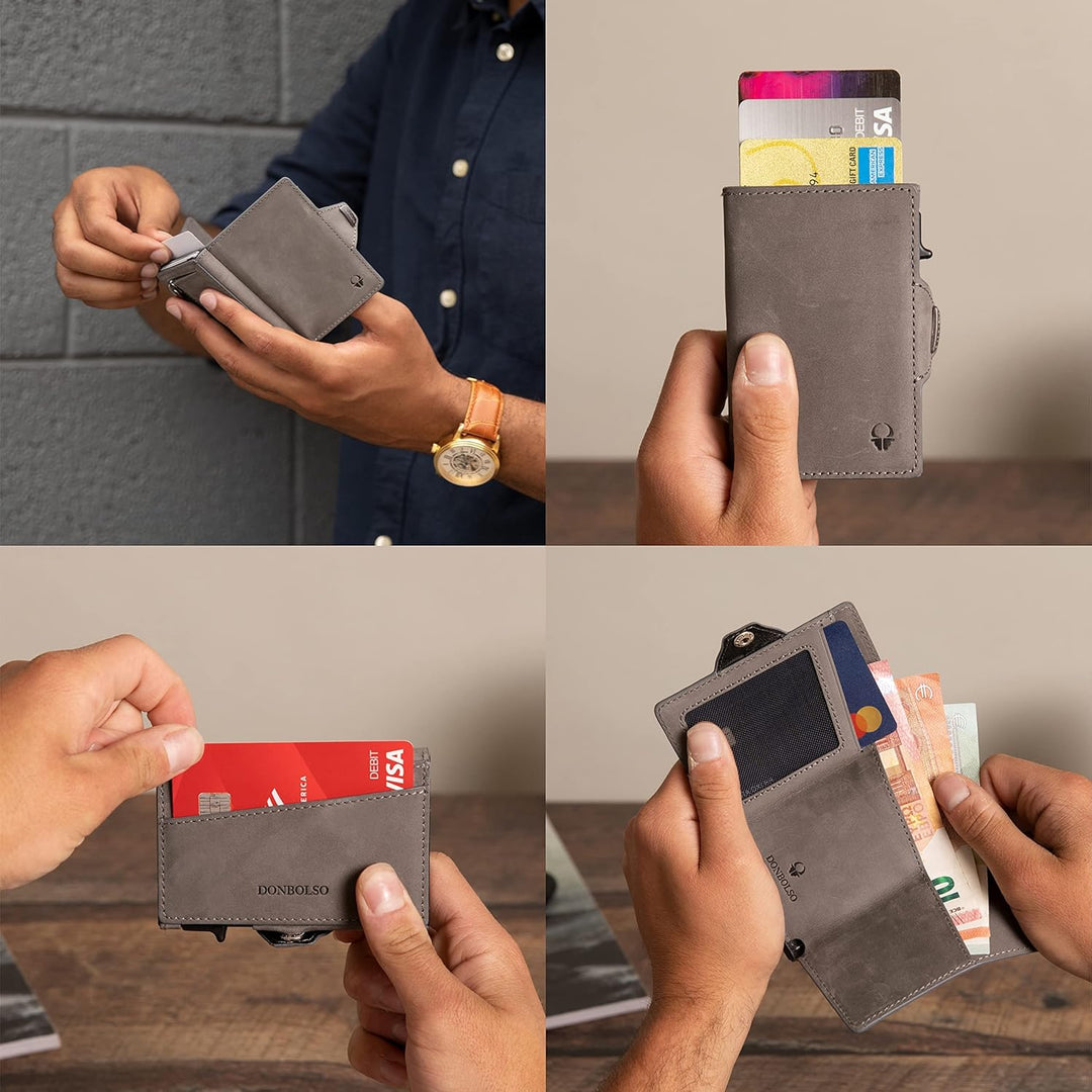 DONBOLSO Wallet Flip Geldbörse Herren - Slim Wallet mit Flipcase - Leder Kartenetui mit RFID Schutz
