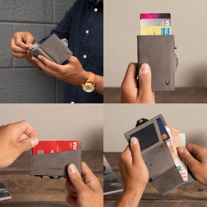 DONBOLSO Wallet Flip Geldbörse Herren - Slim Wallet mit Flipcase - Leder Kartenetui mit RFID Schutz