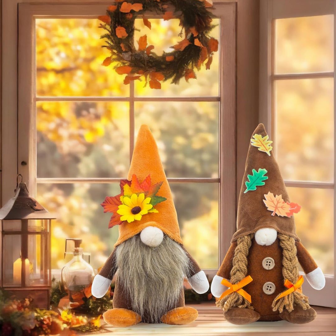Herbstdeko Wichtel, 2 Stück Herbst Dekoration Wichtel Figuren, Herbst Deko Wichtel Puppen mit Sonnen