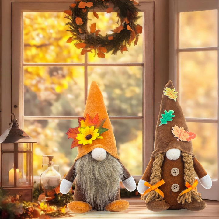Herbstdeko Wichtel, 2 Stück Herbst Dekoration Wichtel Figuren, Herbst Deko Wichtel Puppen mit Sonnen