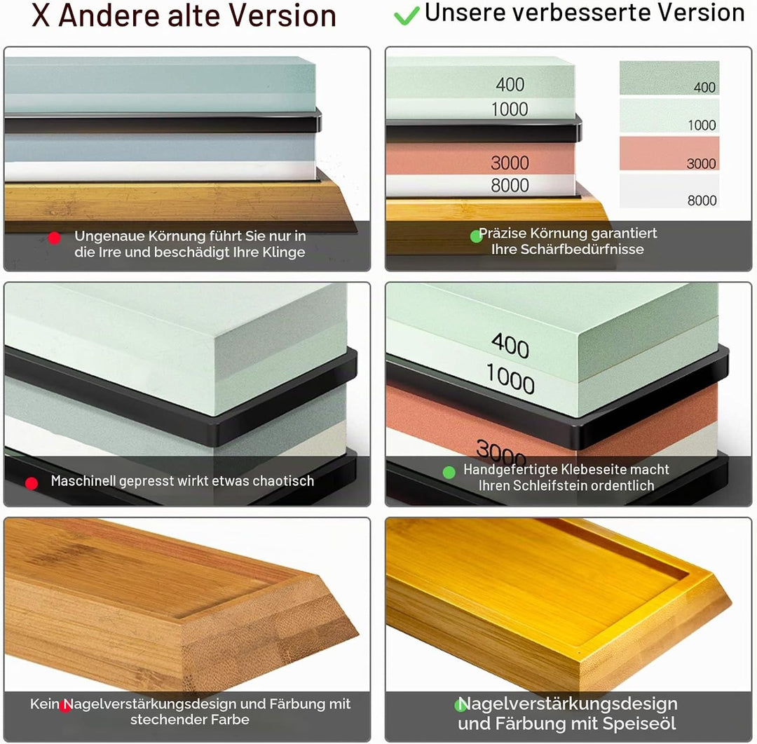 Schleifstein Set, Finew Professional Wetzstein, Prämie Doppelseitiger Körnung 400/1000 3000/8000 Abz