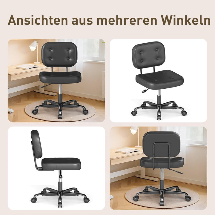 AnyGod Schreibtischstuhl ohne Armlehne für Home Office, Kompakter Drehstuhl mit Rollen &amp; Höhenverste
