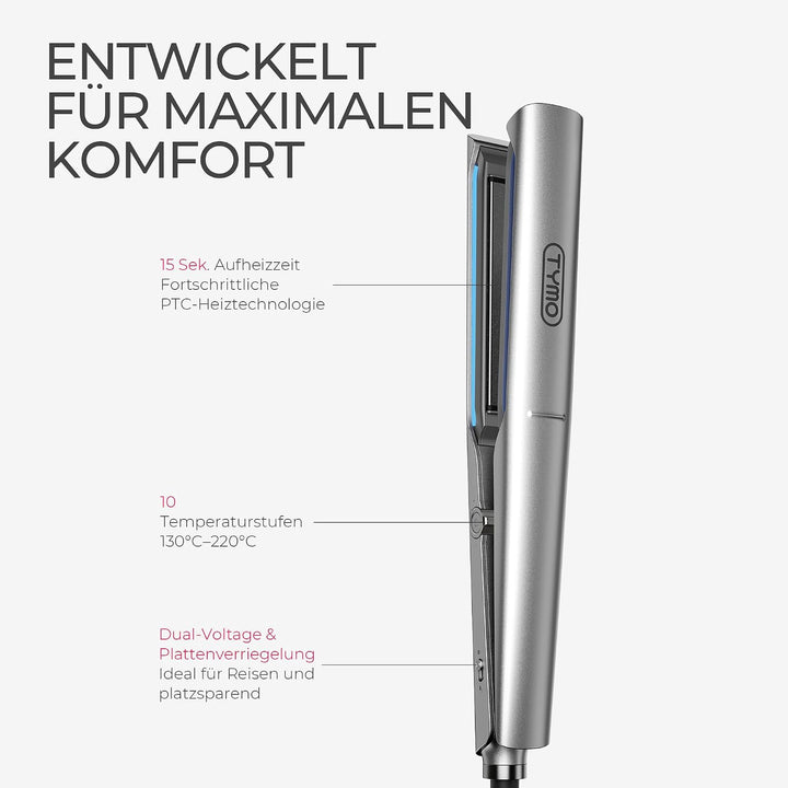 TYMO Glätteisen Haarglätter – Glätten in einem Zug &amp; Lockenstyling, 25 mm Platten, 3× Sanfteres Glei