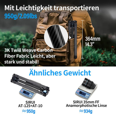 SIRUI Traveler X Carbon Video Kamera Stativ, Reisestativ Leichtes 0,95 kg mit Panorama Video Fluidko