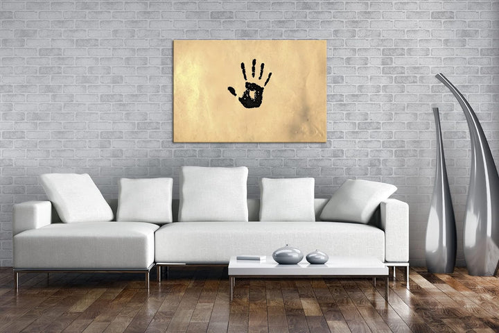 deyoli Schwarzer Handabdruck im Format: 80x60 als Leinwandbild, Motiv fertig gerahmt auf Echtholzrah