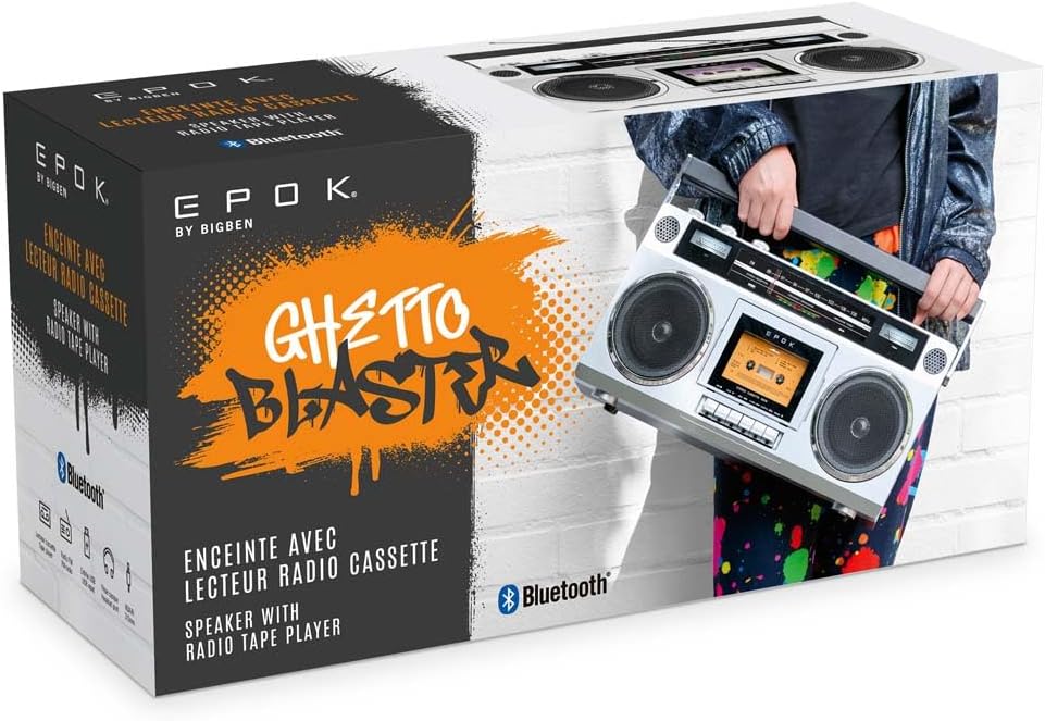 BigBen BTBLASTER Boombox Retro 80's | Kassettenspieler/Recorder | Höhen- und Basseinstellung | Bluet