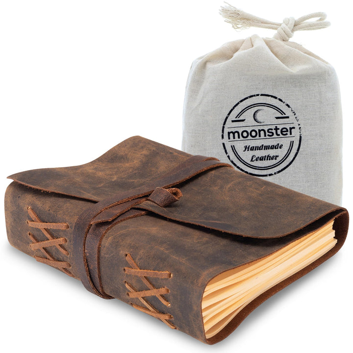 Leder Notizbuch - Ledergebundenes Tagebuch Für Erwachsene, 18x13cm, MOONSTER® Kleines Tagebuch, mit