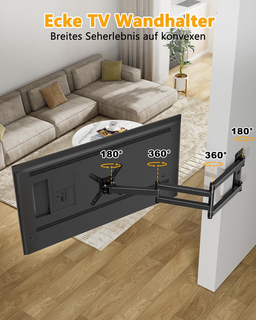 TV Wandhalterung mit 1036mm Langem Arm WHYFONE 180° Drehung Fernseher Wandhalterung Schwenkbar Ecke
