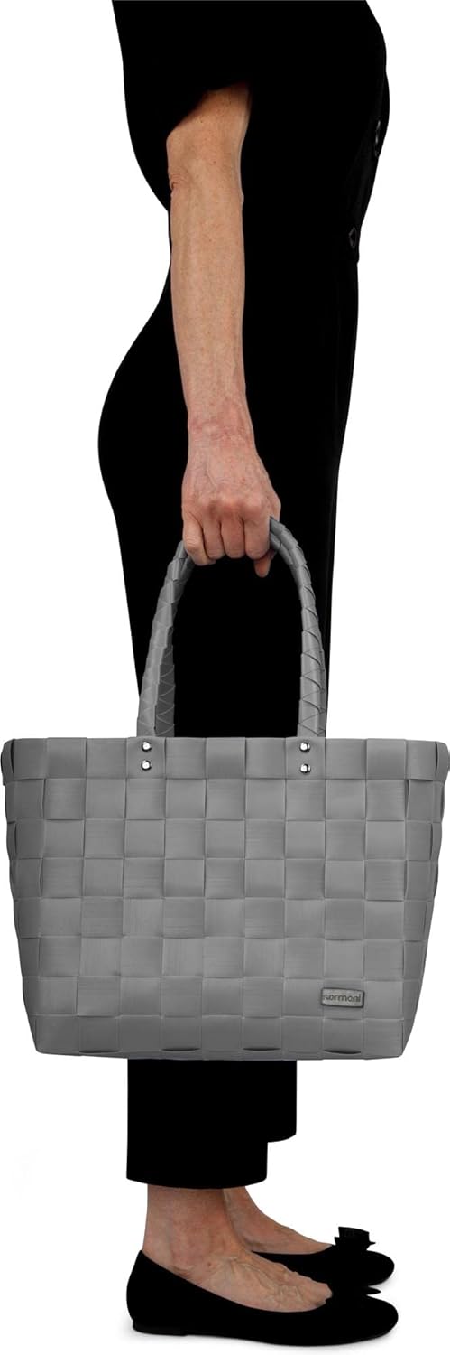 normani Einkaufskorb Shopper geflochten aus Kunststoff - robuster Strandkorb aus wasserabweisendem M