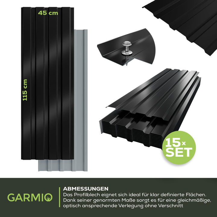 Profilblech Amalfi 115x45 cm Trapezblech Set mit 15 Stück, 7,8 m² Dachblech inkl. Schrauben, verzink