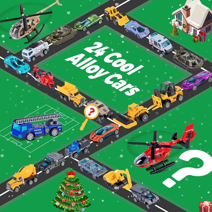 Quanquer Leichtmetallautos Adventskalender 2025 für Kinder – 24 Weihnachts Adventskalender-Spielzeug
