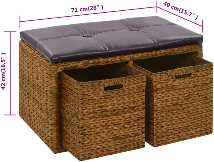 vidaXL Sitzbank mit 2 Körben Seegras Braun Flurbank Truhenbank Garderobenbank 71 x 40 x 42 cm Braun