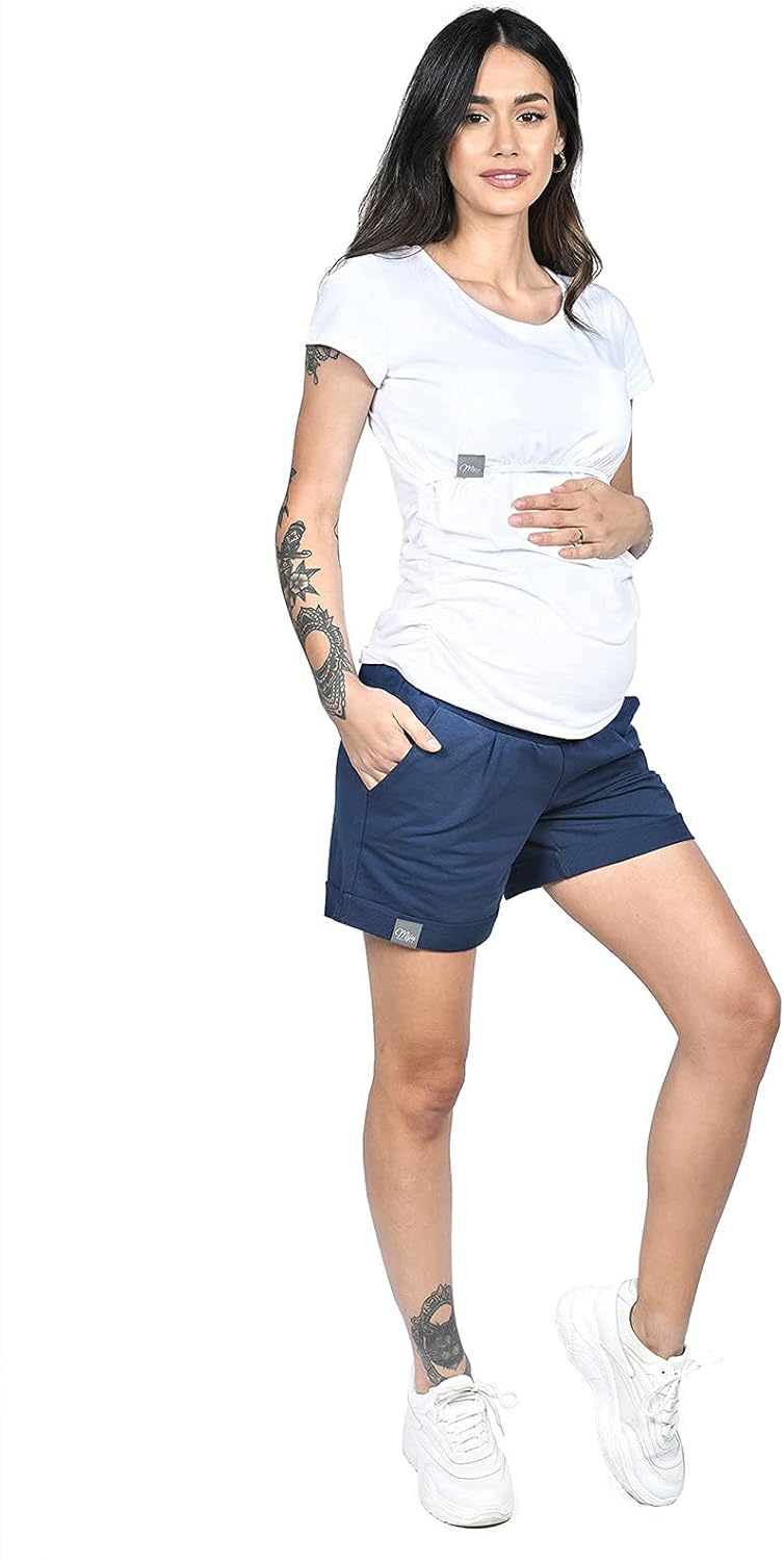 MijaCulture Kurze Umstandsshorts Umstandshose mit Bauchband für Sommer Lola M004 S Dunkelblau, S Dun