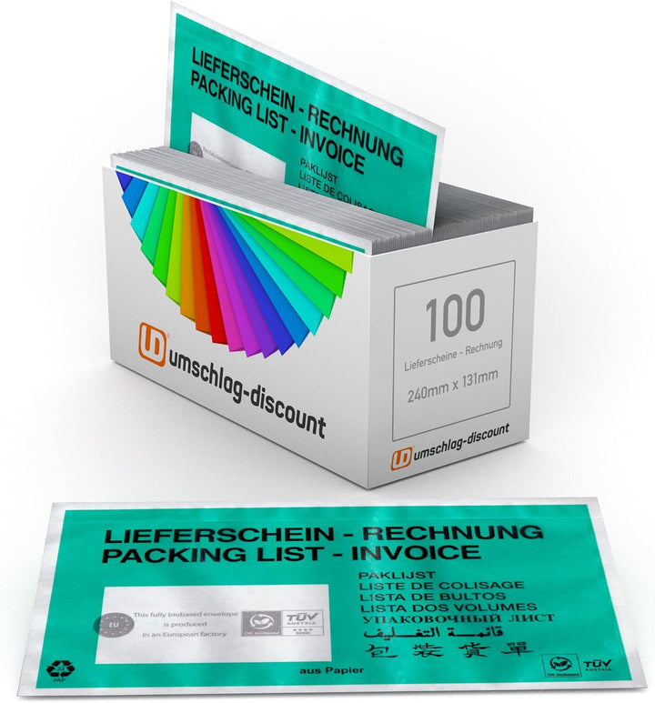 umschlag-discount – grüne Versandtaschen aus Papier für Lieferscheine, Rechnungen, Retourenscheine &