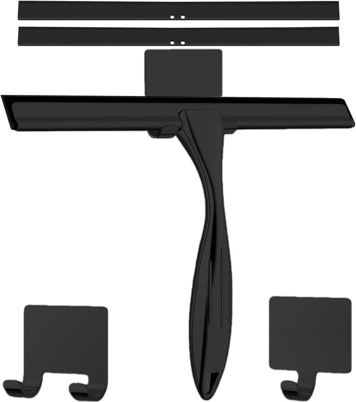 Duschabzieher Schwarz Edelstahl 25 cm - mit 2 Ersatzgummiabzieher, Abzieher Dusche mit Halterung, Fe
