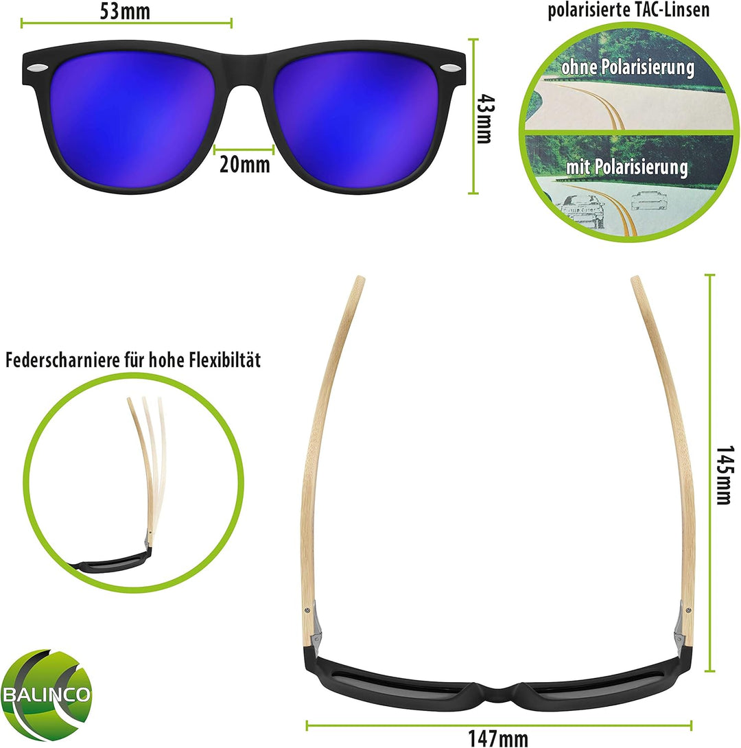 Balinco® Bambus Sonnenbrillen Set für Damen & Herren - mit polarisierten TAC-Linsen für ein intensiv