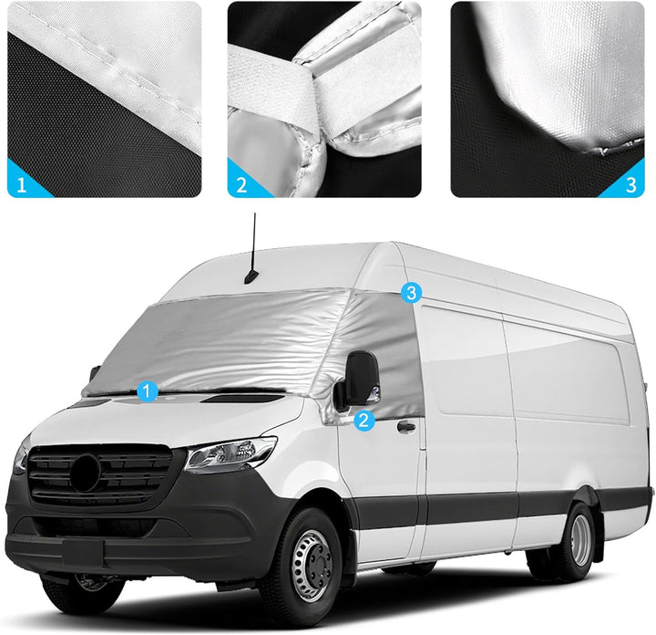 Externe Thermo Scheibenabdeckung passend für Mercedes Sprinter 2019-2023, Luxus Silber Wrap Windschu