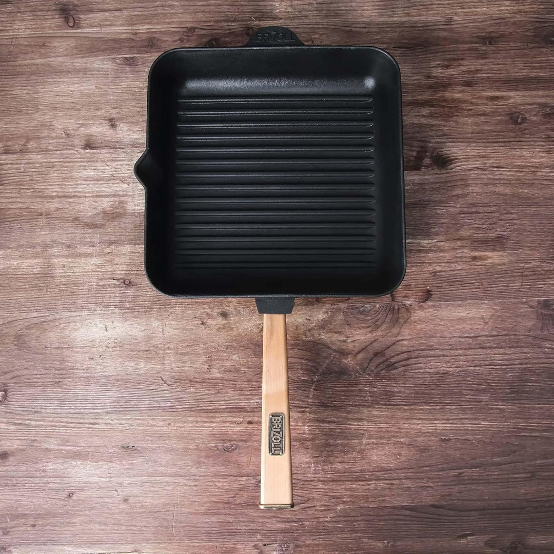 4BIG.fun Gusseisen Grillpfanne BRIZOLL mit abschraubbarem Griff Induktion (28 x 28 cm) Bratpfanne St
