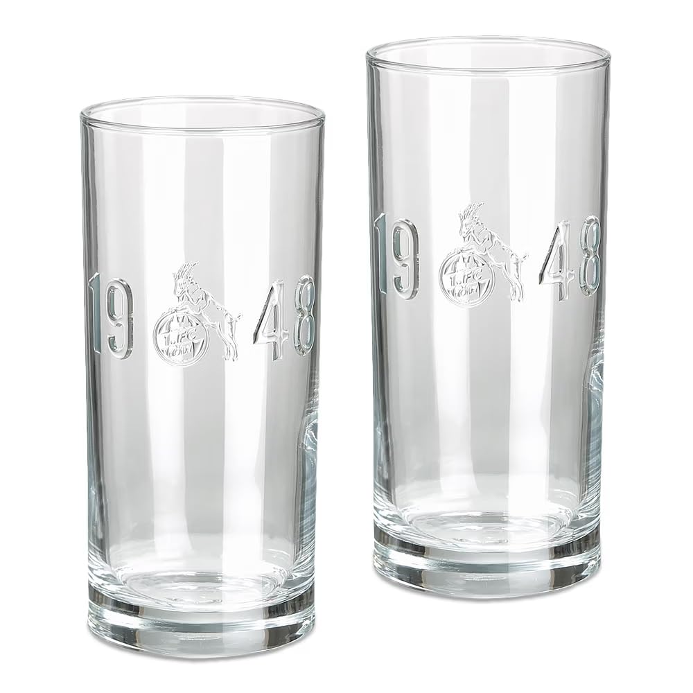 1. FC Köln Trinkglas - Relief - 2er-Set Wasserglas Glas Longdrinkglas - Plus Lesezeichen I Love Köln