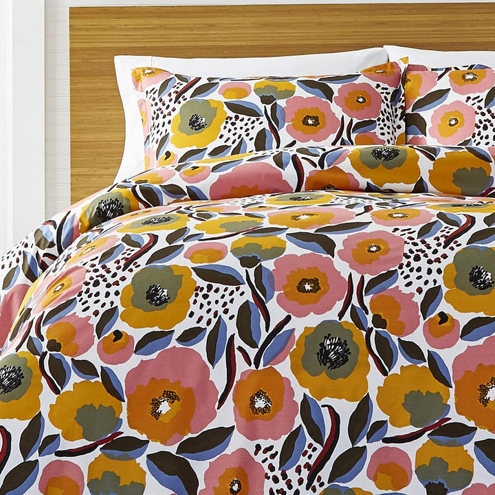 Marimekko - Doppelbett-Bettbezug-Set, Baumwoll-Perkal-Bettwäsche mit passendem Kissenbezug und Knopf