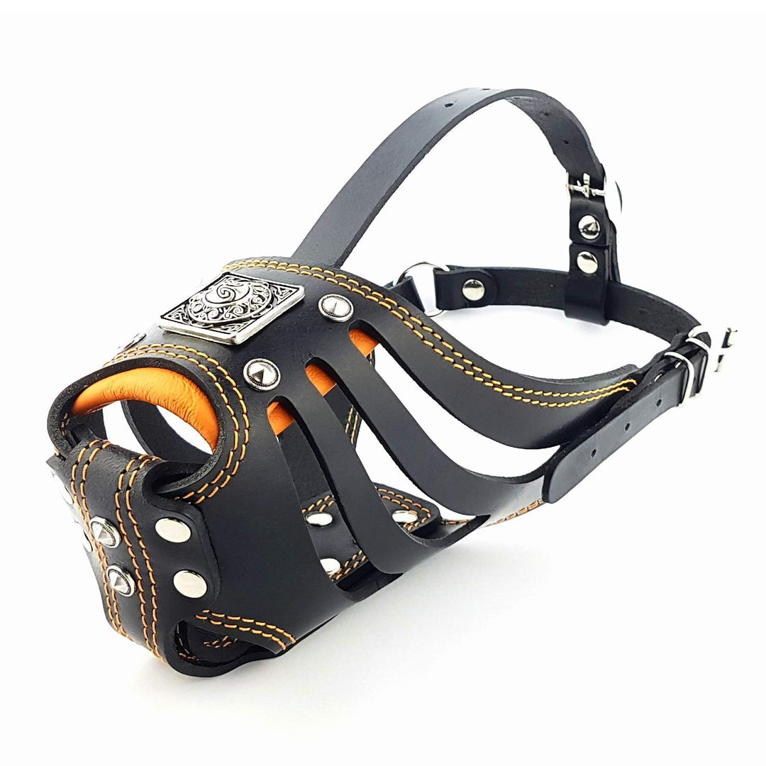 Bestia ''Eros'' Maulkorb in Schwarz XXL- bis 41 cm Schnauzenumfang Schwarz & Orange, XXL- bis 41 cm