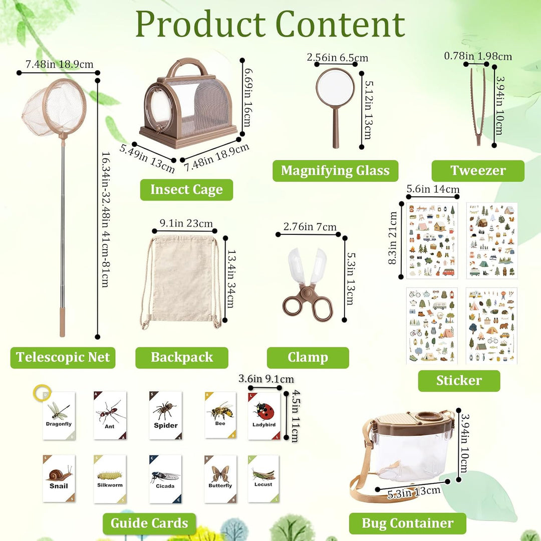 9 Pcs Forscherset Insektenfänger Set für Kinder, Outdoor Entdecker Set mit Lupen Schmetterlingsnetz