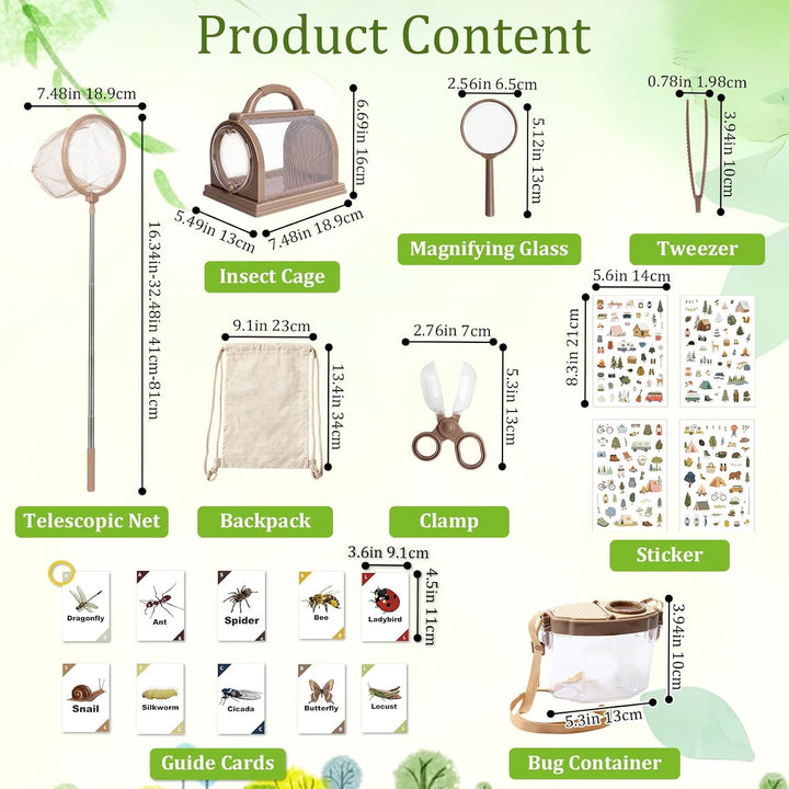 9 Pcs Forscherset Insektenfänger Set für Kinder, Outdoor Entdecker Set mit Lupen Schmetterlingsnetz