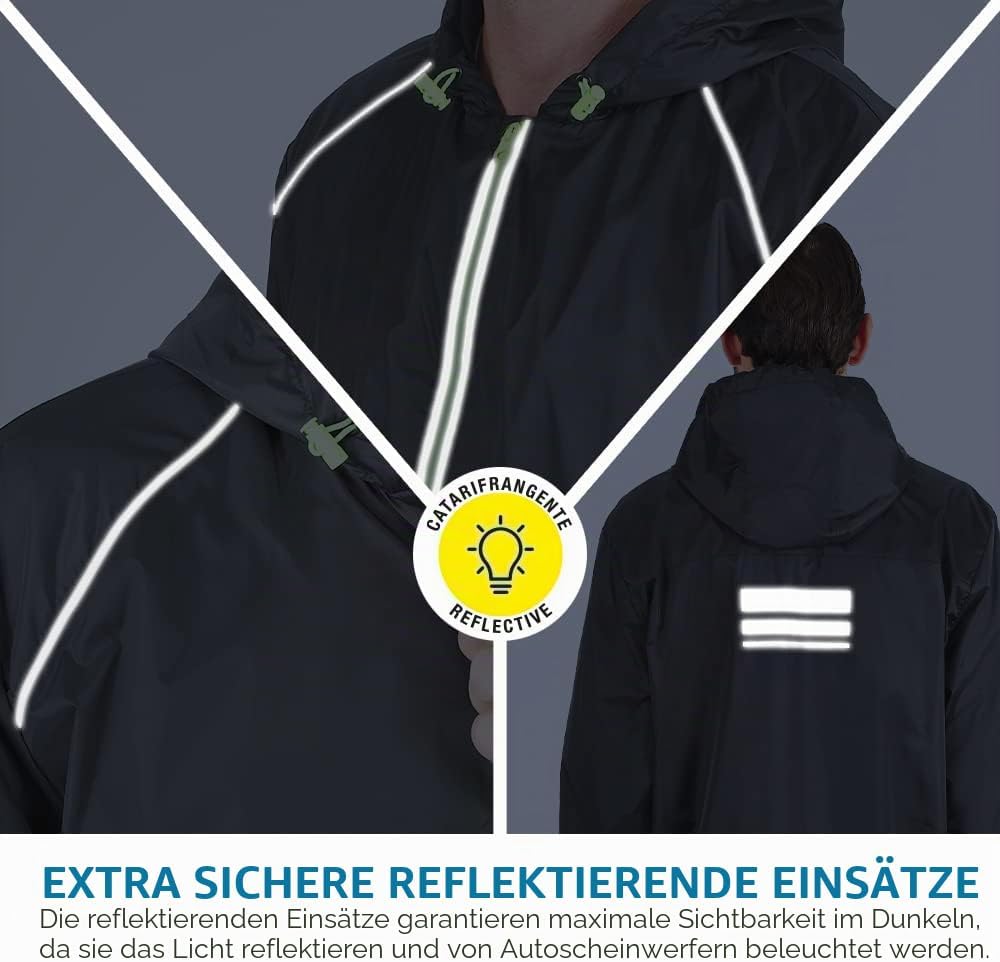 PERLETTI Regenjacke Herren Schwarz Gelb für Hohe Sichtbarkeit - Reflektierende Regenponcho Windbreak
