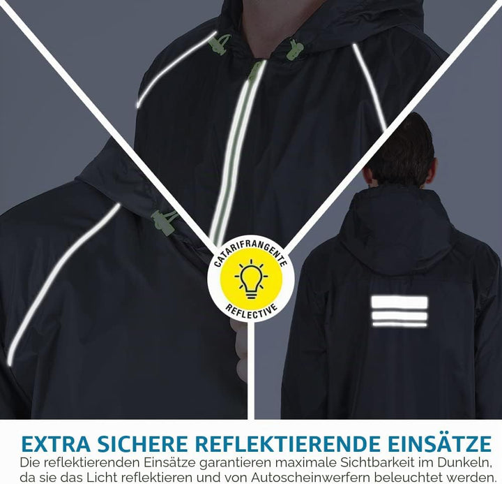 PERLETTI Regenjacke Herren Schwarz Gelb für Hohe Sichtbarkeit - Reflektierende Regenponcho Windbreak