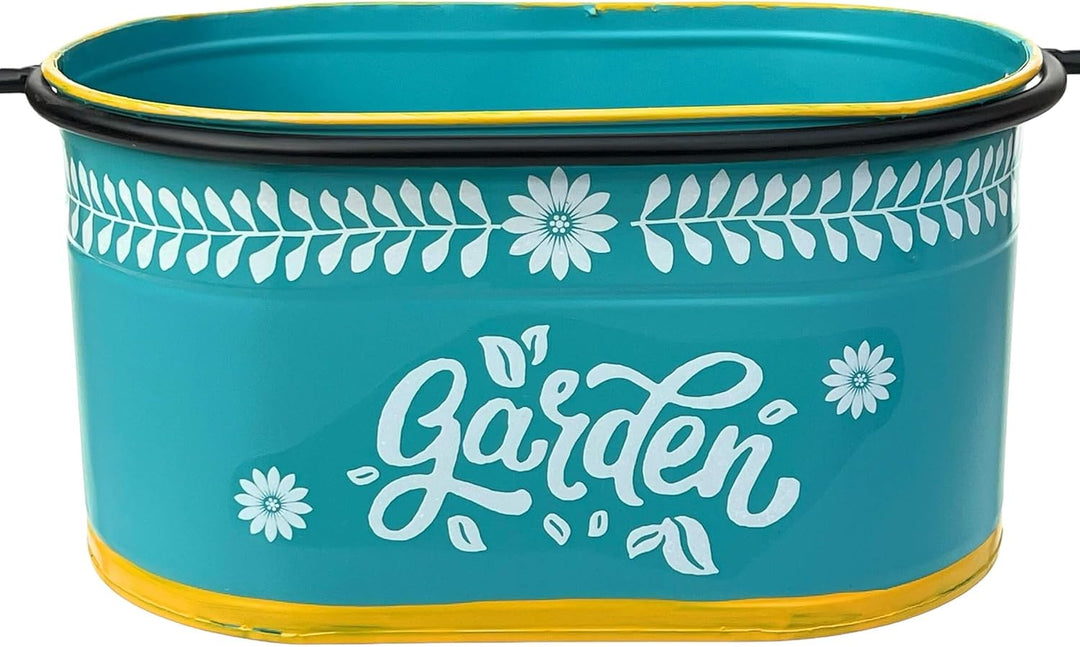 DanDiBo Blumenhocker mit Topf Metall Stehend Blau Oval 27 cm Blumenständer 96526 M Blumensäule Moder