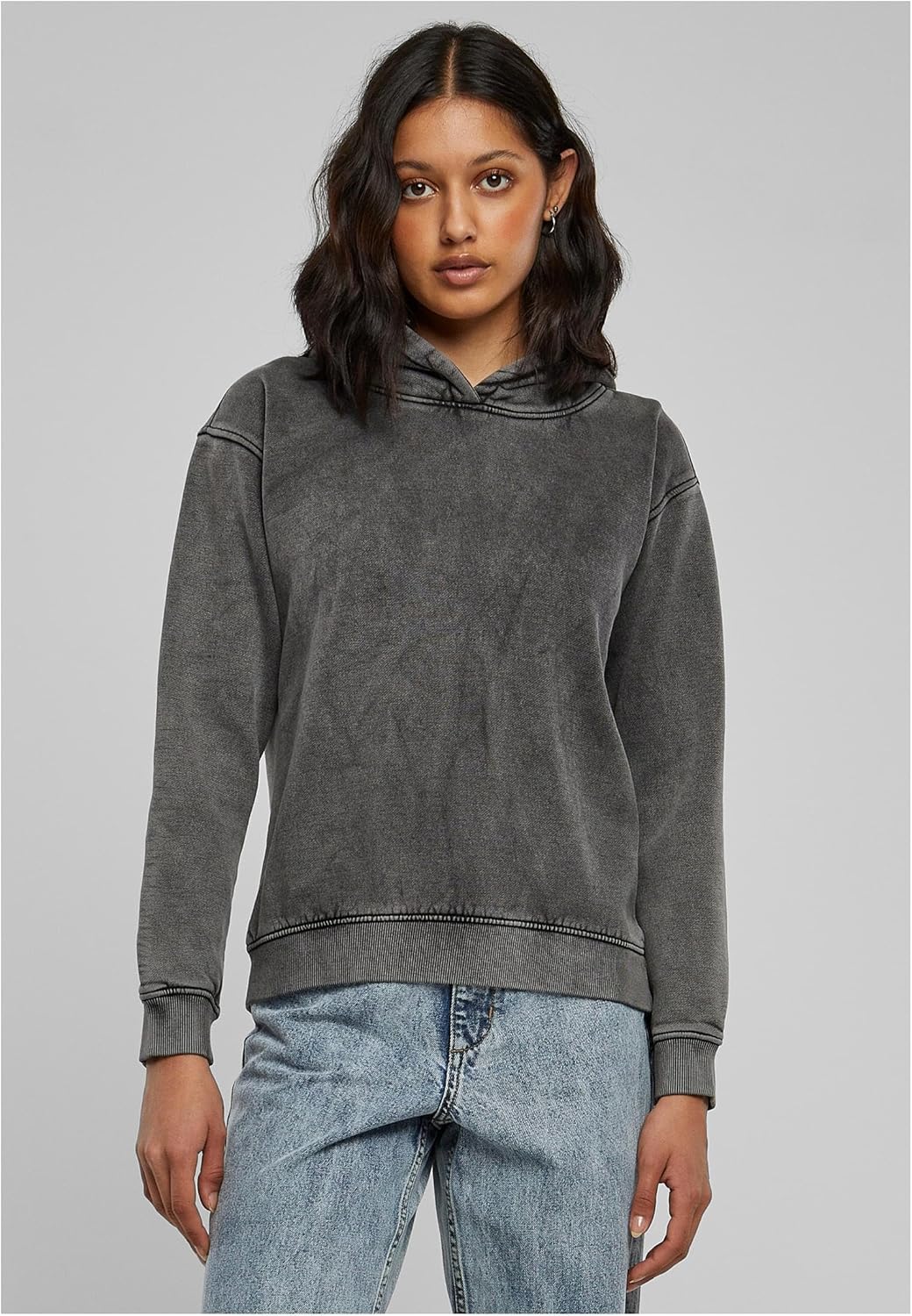 Urban Classics Damen Ladies Stone Washed Hoody S Schwarz, S Schwarz