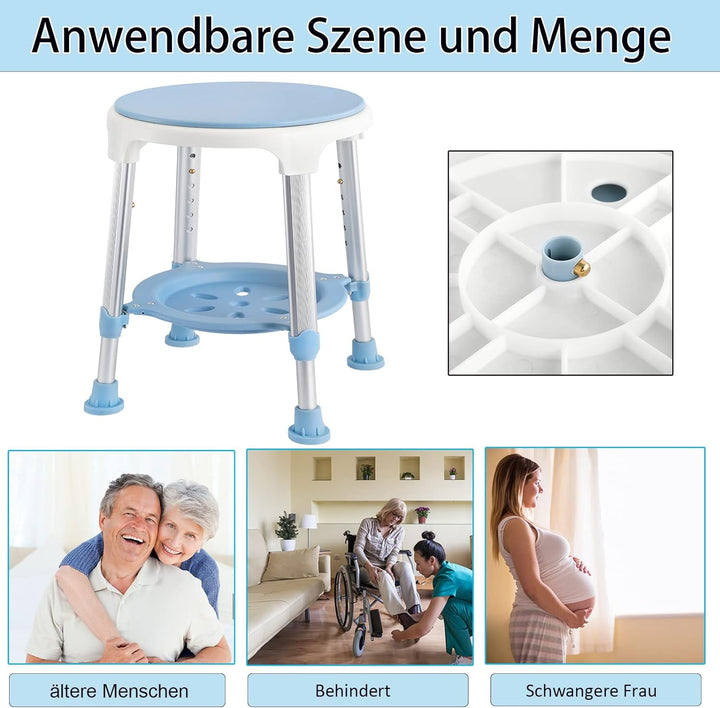 YUENFONG 360° Drehbarer Duschhocker Badehocker 6 Höhenverstellbar Duschsitz Badesitz aus Aluminium &
