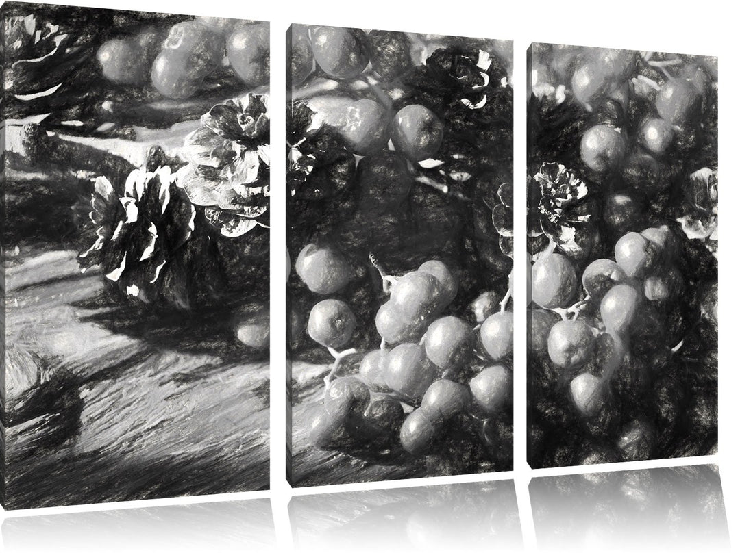 Pixxprint Vogelbeeren und Tannenzapfen Kunst als Leinwandbild/Grösse: 3 Teilig (120x80 cm) cm/Wandbi
