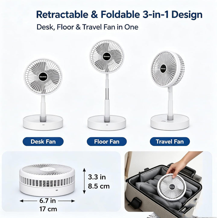 Cankypu Faltbarer Teleskopventilator, wiederaufladbarer Schreibtischventilator – 2000 mAh batteriebe