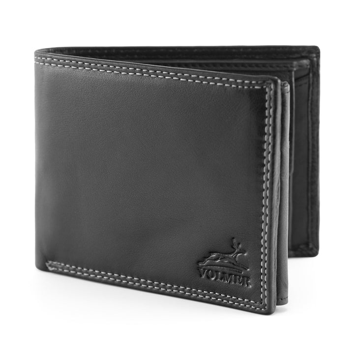 Fa.Volmer ® Stabile Schwarze Herren Geldbörse echt Leder Querformat mit RFID Schutz #First-Class