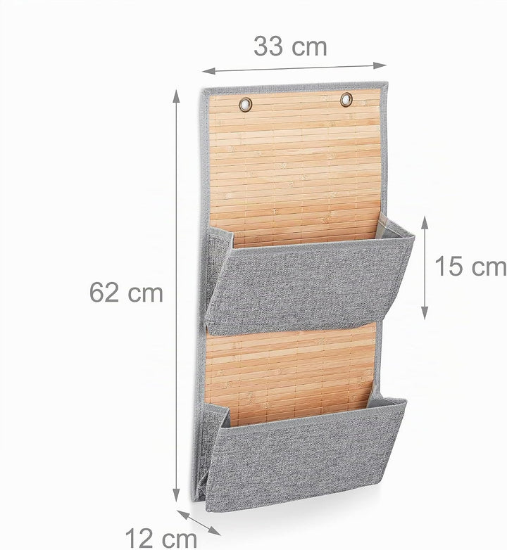 Relaxdays Hängeaufbewahrung Bad und Flur, 2 Fächer Türgarderobe 62 x 33 x 12 cm H x B x T, Bambus un