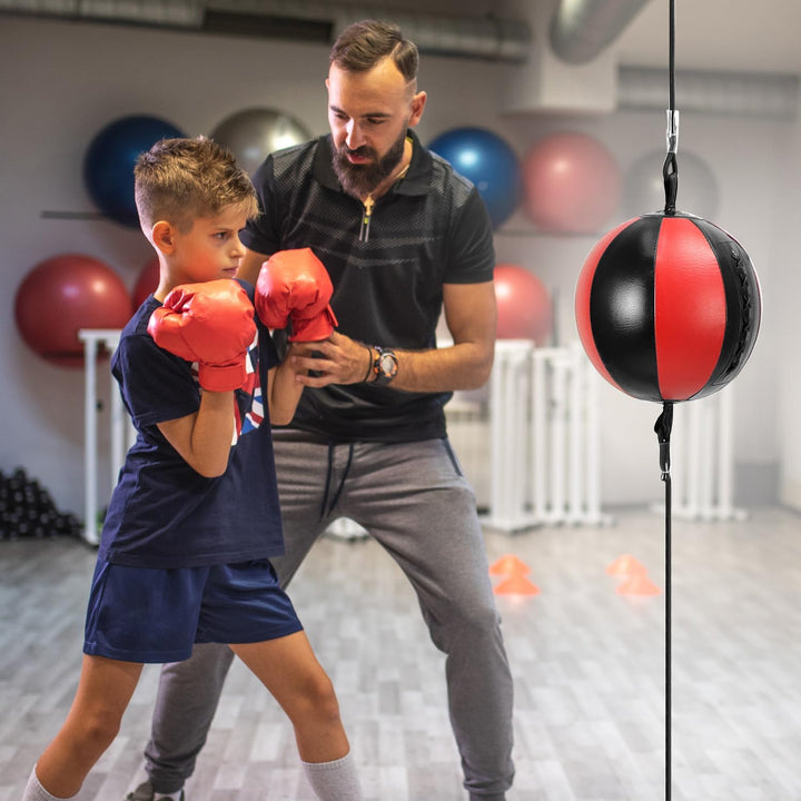QWORK® Doppelendball Punchingball Speedball Set für MMA und Boxtraining - Hochwertiges PU-Leder - In