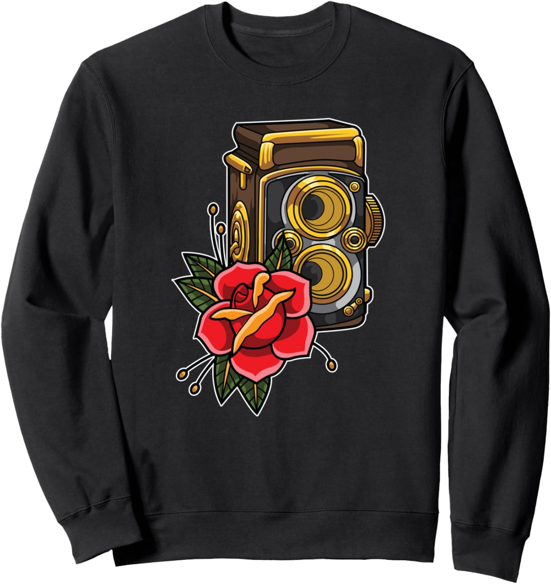 Retro Analog Kamera mit floraler Dekoration - Fotografie Sweatshirt