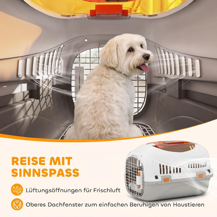 PawHut Transportbox für Katze Miniaturhunde bis 4kg 49x32x31cm Hellgrau | Hundetransportbox, Hundebo