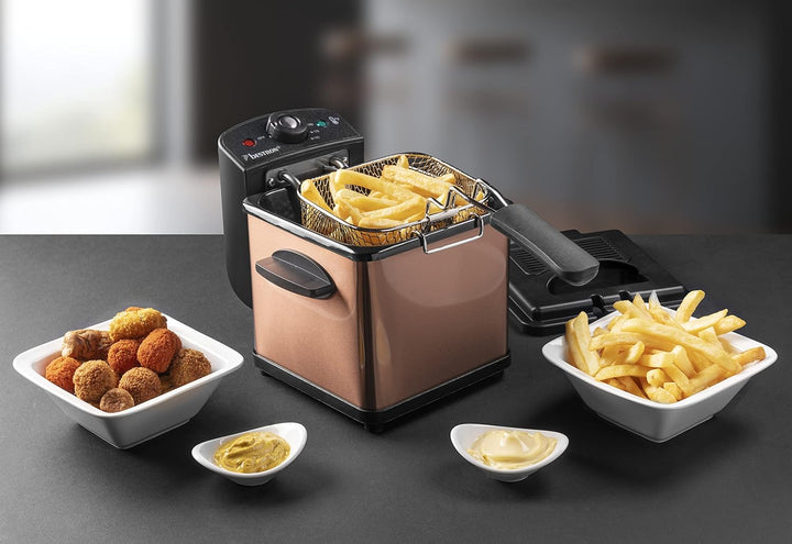 Bestron Öl-Fritteuse, Mini Fritteuse für 1 Portion Pommes, Fisch oder Nuggets, inkl. Kaltzonentechno