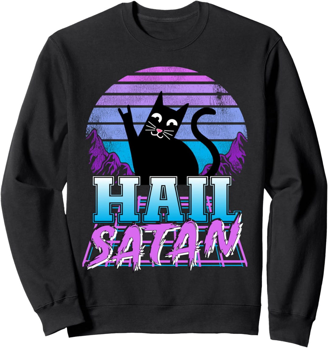 Hail Satan Retrowave Vintage Katze Pastell Goth Death Metal Sweatshirt