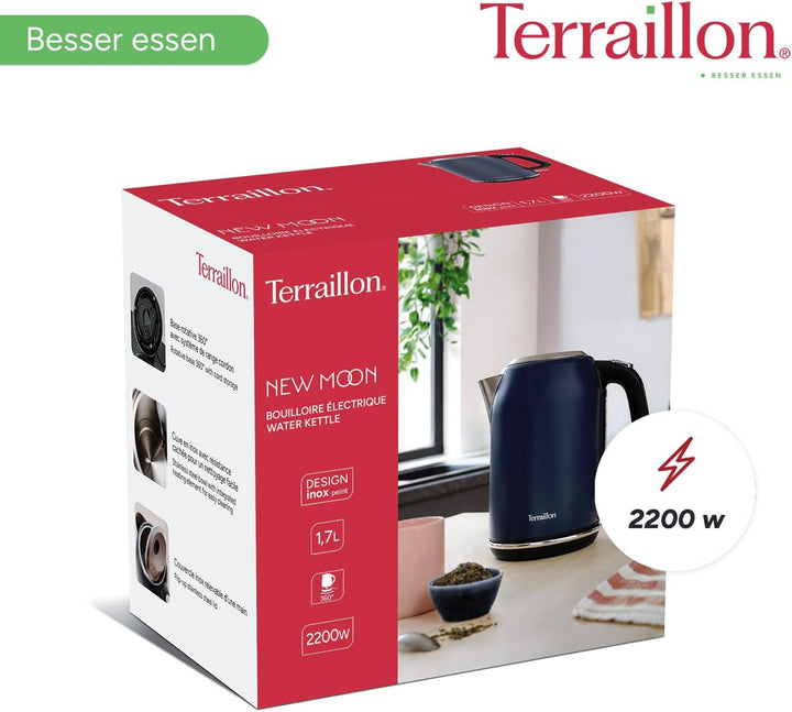 TERRAILLON New Moon Elektrischer Wasserkocher, 1,7 l, 2200 W, 360° drehbarer Sockel, automatische Ab