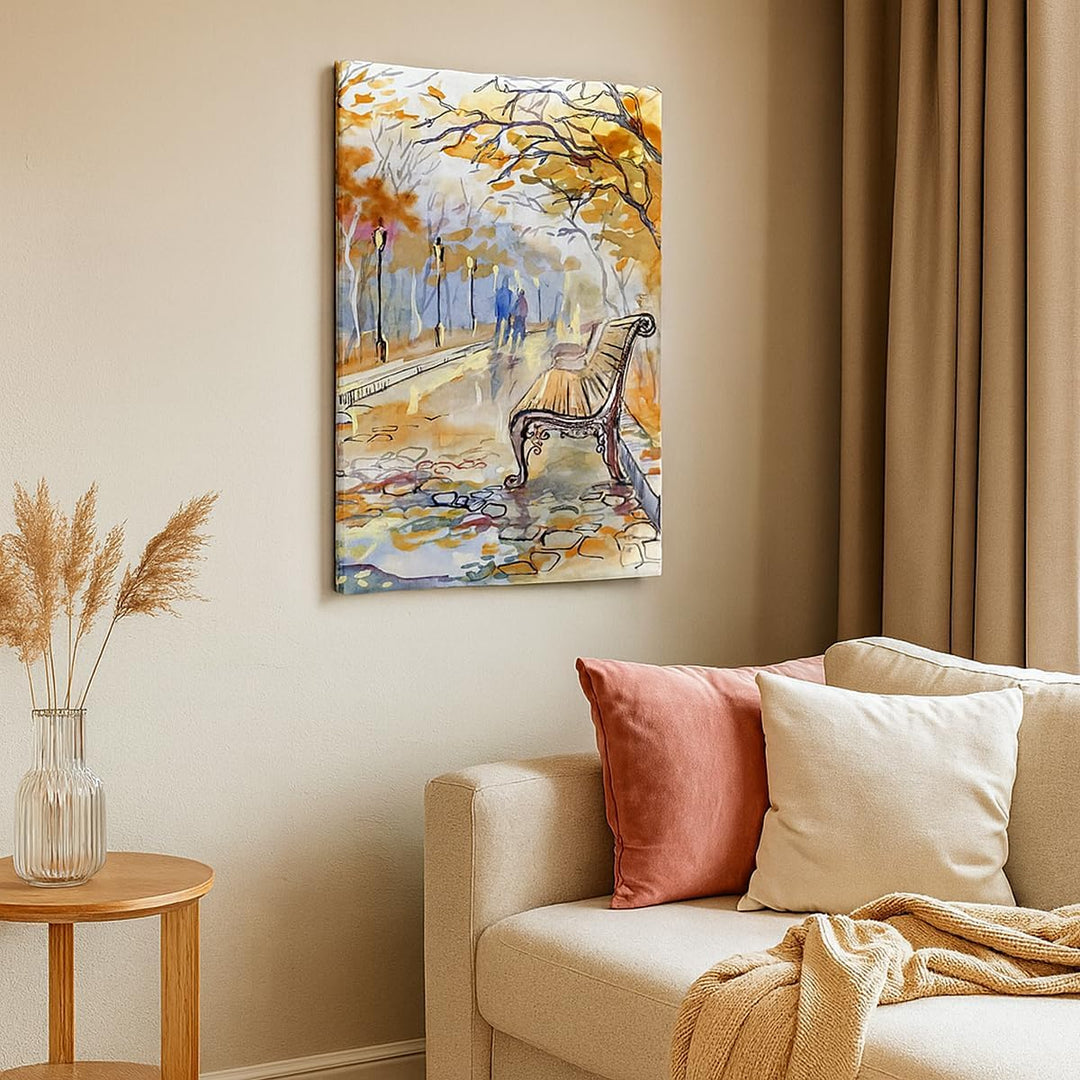 Bilder auf Leinwand 55x100cm Leinwandbild mit Rahmen Path Bench Herbst Frau Gross Wanddeko Bild Schl