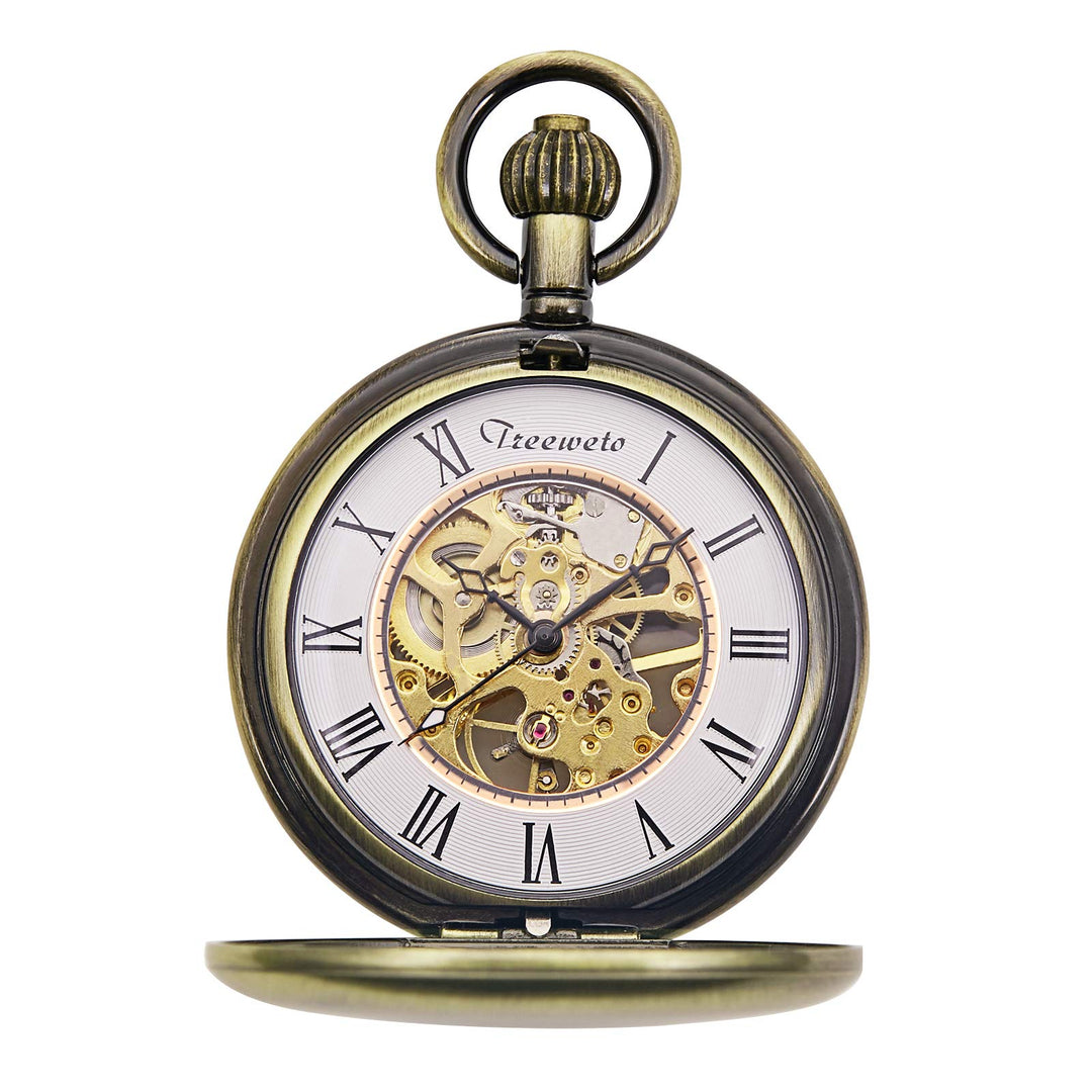 TREEWETO Antike Drache Mechanische Skelett-Taschenuhr mit Kette Bronze083, Bronze083